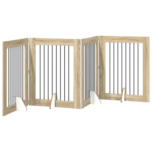 Foldable Dog Gate with Stands 4 pcs Sonoma Oak 321 cm