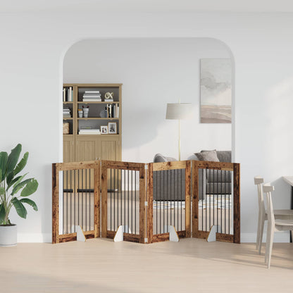 Foldable Dog Gate with Stands 4 pcs Old Wood 321 cm