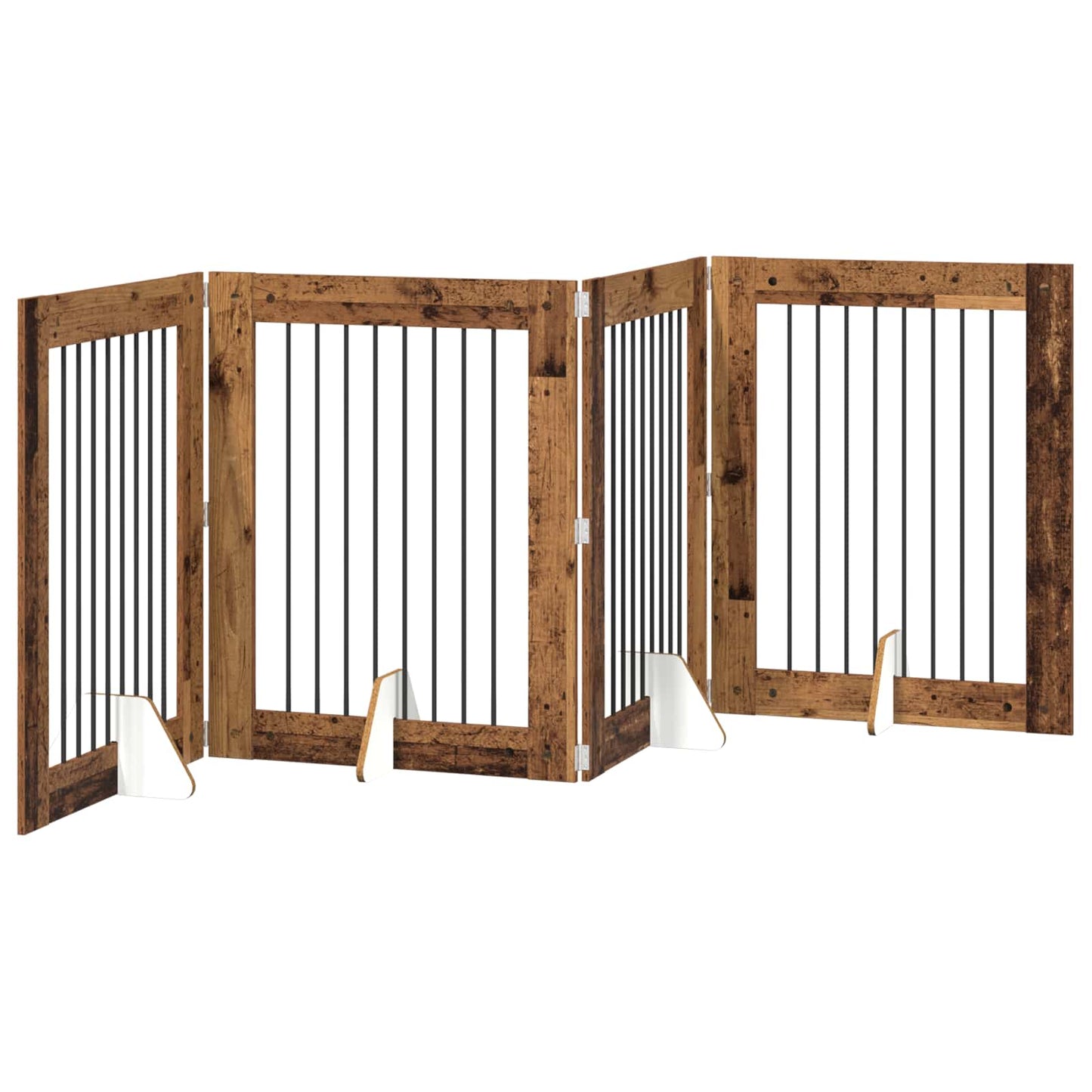 Foldable Dog Gate with Stands 4 pcs Old Wood 321 cm