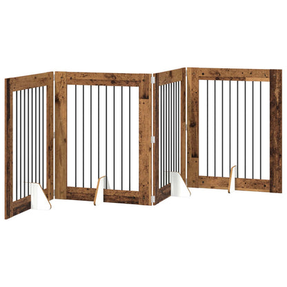 Foldable Dog Gate with Stands 4 pcs Old Wood 321 cm