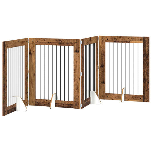 Foldable Dog Gate with Stands 4 pcs Old Wood 321 cm