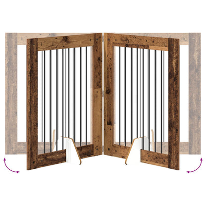 Foldable Dog Gate with Stands 4 pcs Old Wood 321 cm