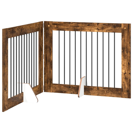 Foldable Dog Gate with Stands 2 pcs Smoked Oak 200.5 cm