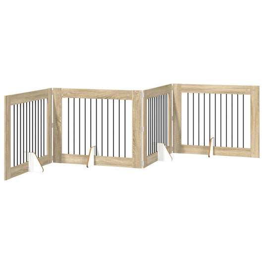 Foldable Dog Gate with Stands 4 pcs Sonoma Oak 401 cm