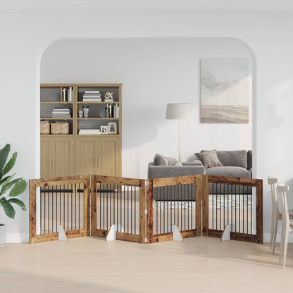 Foldable Dog Gate with Stands 4 pcs Old Wood 401 cm