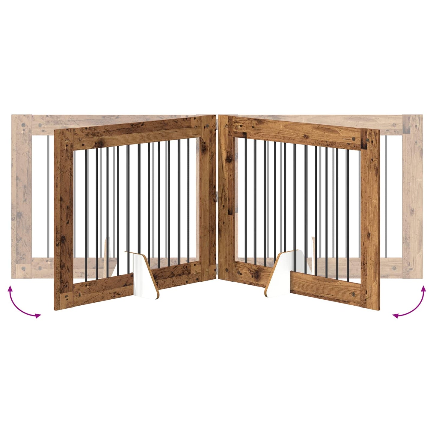 Foldable Dog Gate with Stands 4 pcs Old Wood 401 cm
