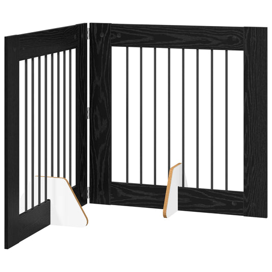 Foldable Dog Gate with Stands 2 pcs Black Oak 160.5 cm