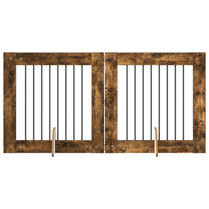 Foldable Dog Gate with Stands 2 pcs Smoked Oak 160.5 cm