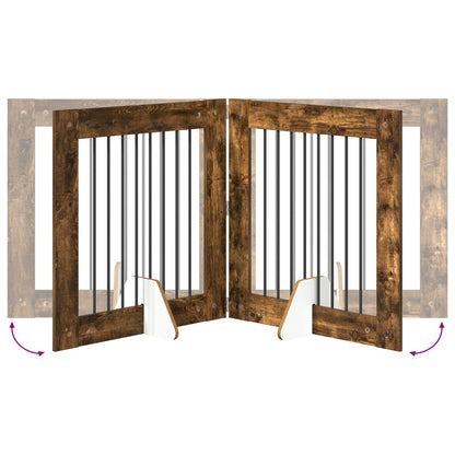Foldable Dog Gate with Stands 2 pcs Smoked Oak 160.5 cm