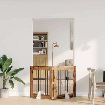 Foldable Dog Gate with Stands 2 pcs Old Wood 160.5 cm