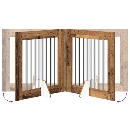 Foldable Dog Gate with Stands 4 pcs Old Wood 321 cm