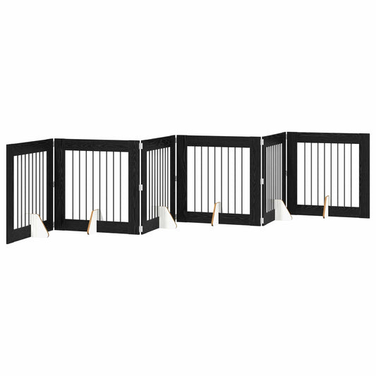 Foldable Dog Gate with Stands 6 pcs Black Oak 482 cm