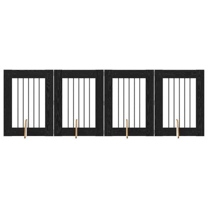 Foldable Dog Gate with Stands 4 pcs Black Oak 241 cm
