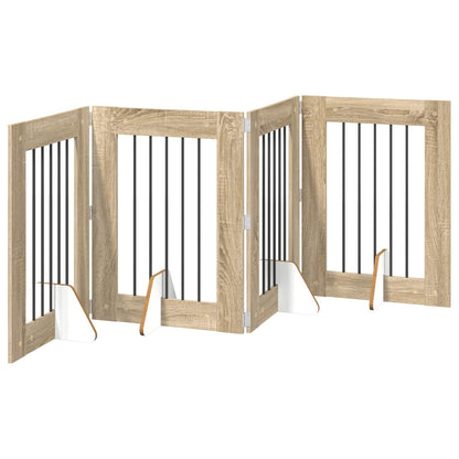 Foldable Dog Gate with Stands 4 pcs Sonoma Oak 241 cm