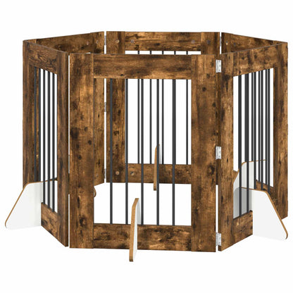 Foldable Dog Gate with Stands 6 pcs Smoked Oak 362 cm