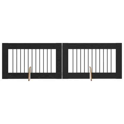 Foldable Dog Gate with Stands 2 pcs Black Oak 200.5 cm