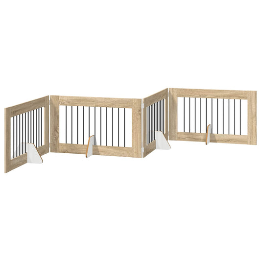 Foldable Dog Gate with Stands 4 pcs Sonoma Oak 401 cm