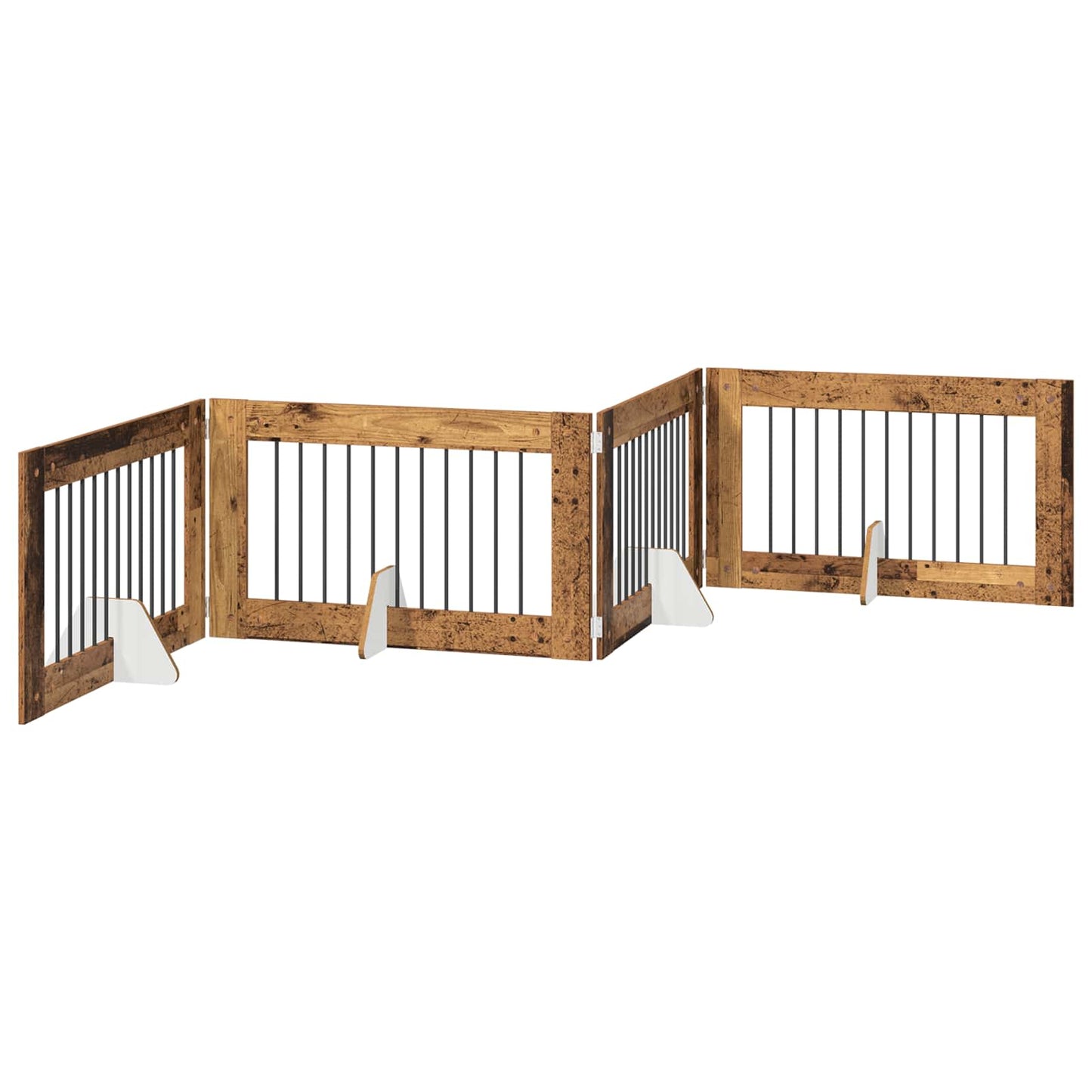 Foldable Dog Gate with Stands 4 pcs Old Wood 401 cm