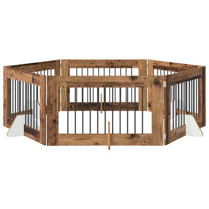Foldable Dog Gate with Stands 6 pcs Old Wood 602 cm