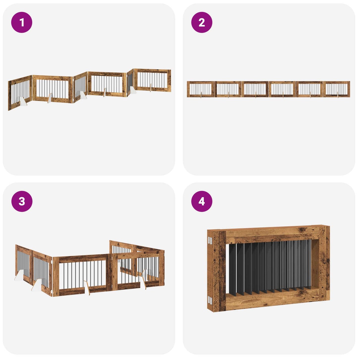 Foldable Dog Gate with Stands 6 pcs Old Wood 602 cm