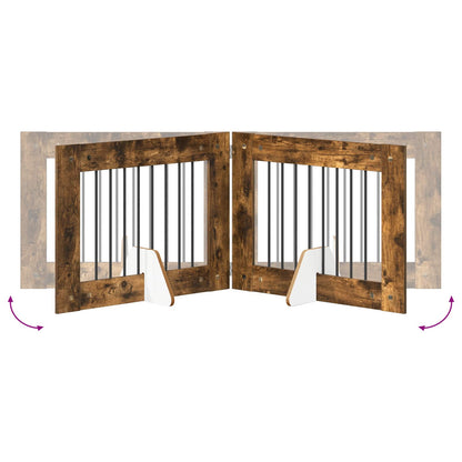 Foldable Dog Gate with Stands 2 pcs Smoked Oak 160.5 cm