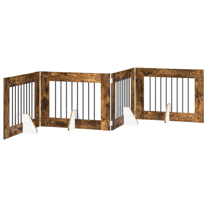 Foldable Dog Gate with Stands 4 pcs Smoked Oak 321 cm