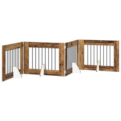 Foldable Dog Gate with Stands 4 pcs Old Wood 321 cm
