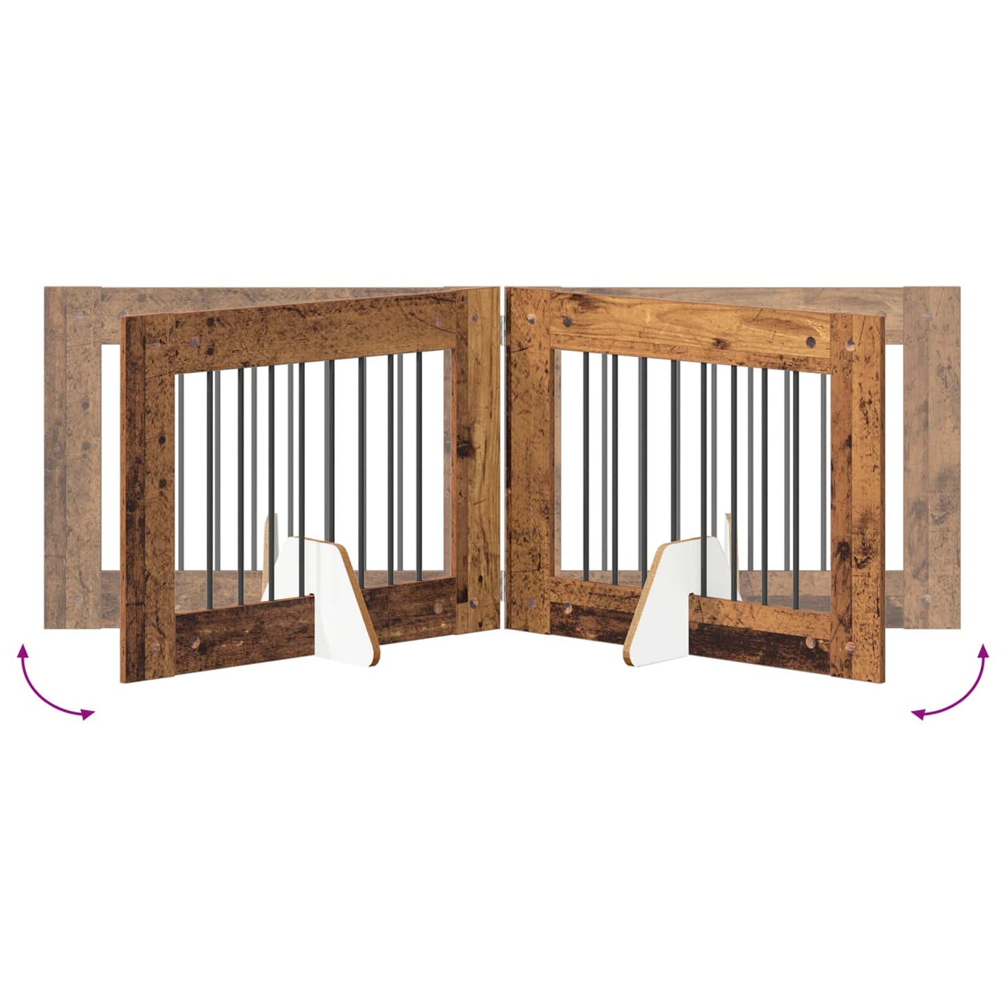 Foldable Dog Gate with Stands 4 pcs Old Wood 321 cm