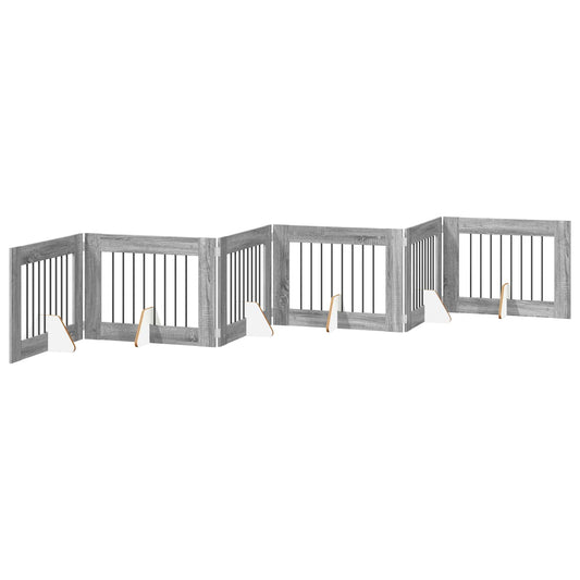Foldable Dog Gate with Stands 6 pcs Grey Sonoma 482 cm