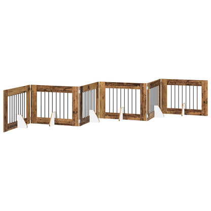 Foldable Dog Gate with Stands 6 pcs Old Wood 482 cm