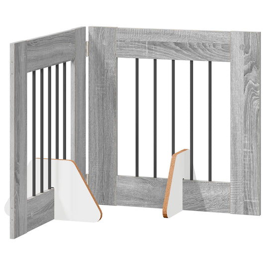 Foldable Dog Gate with Stands 2 pcs Grey Sonoma 120.5 cm