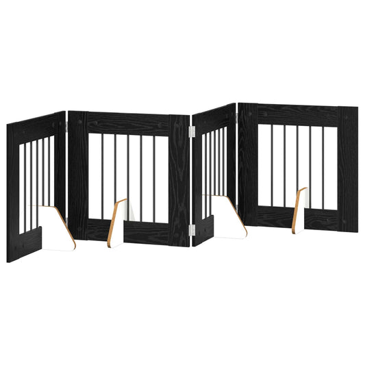 Foldable Dog Gate with Stands 4 pcs Black Oak 241 cm