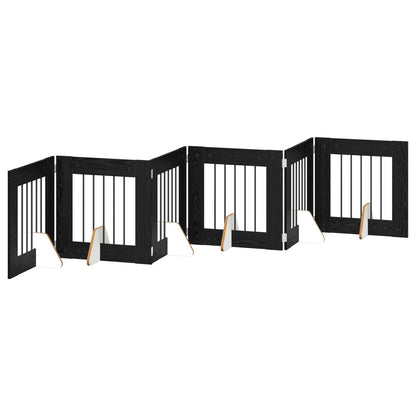 Foldable Dog Gate with Stands 6 pcs Black Oak 362 cm