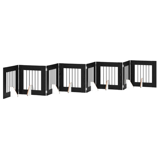 Foldable Dog Gate with Stands 8 pcs Black Oak 60 cm