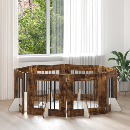 Foldable Dog Gate with Stands 8 pcs Smoked Oak 60 cm
