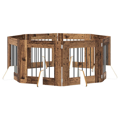 Foldable Dog Gate with Stands 8 pcs Old Wood 60 cm
