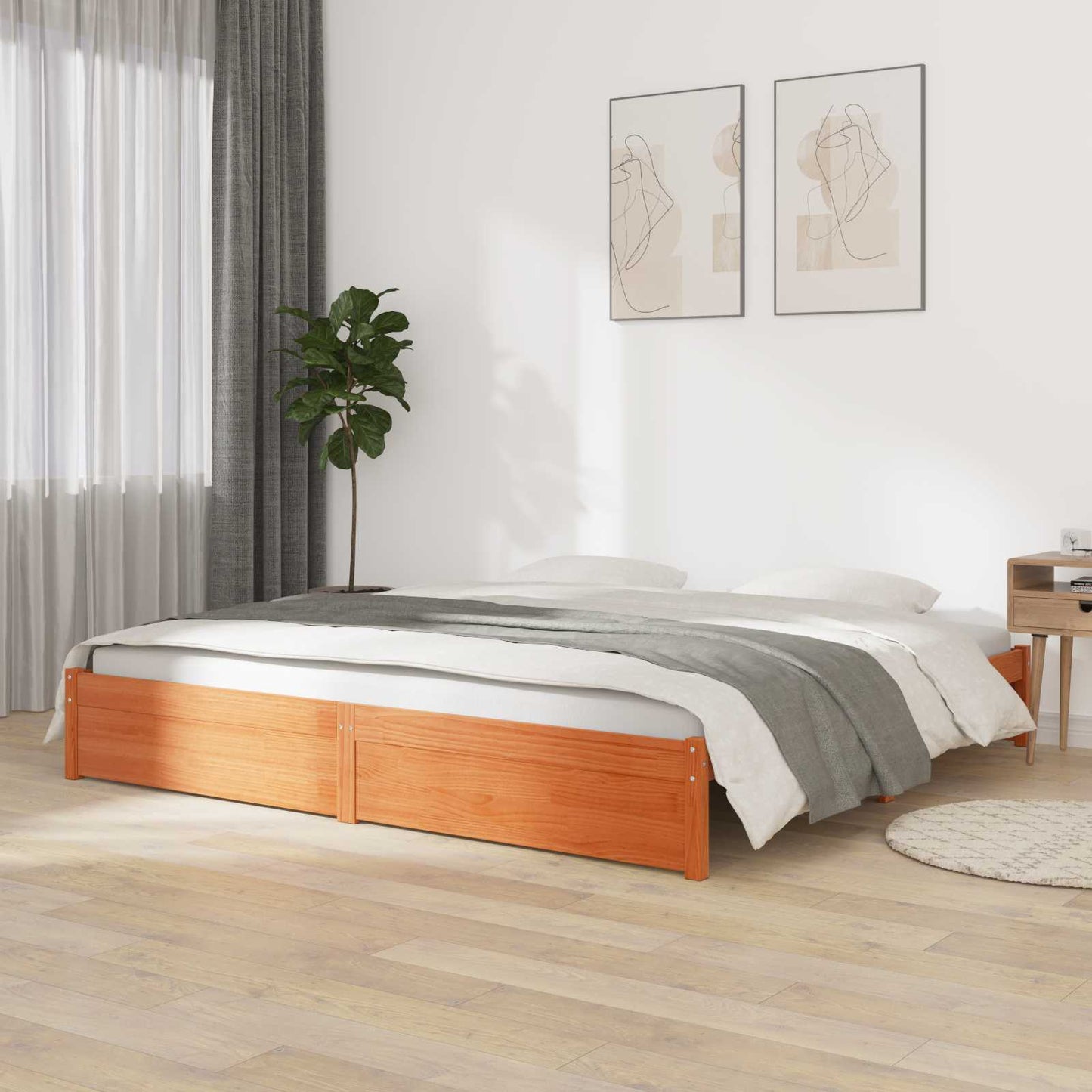 Bed Frame Wax Brown 150 x 200 cm Solid Pine Wood
