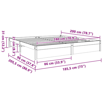 Bed Frame Wax Brown 180 x 200 cm Solid Pine Wood