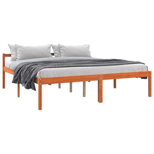 Bed Frame with Headboard Wax Brown 200 x 200 cm Solid Pine Wood
