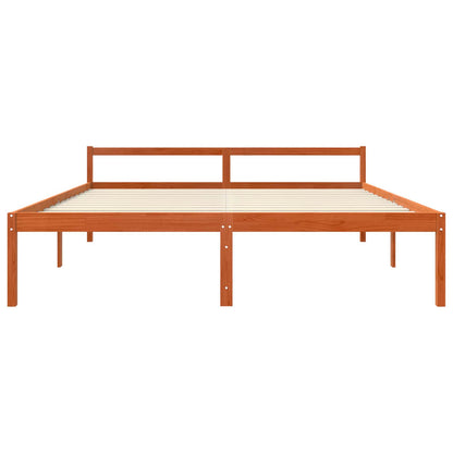 Bed Frame with Headboard Wax Brown 200 x 200 cm Solid Pine Wood