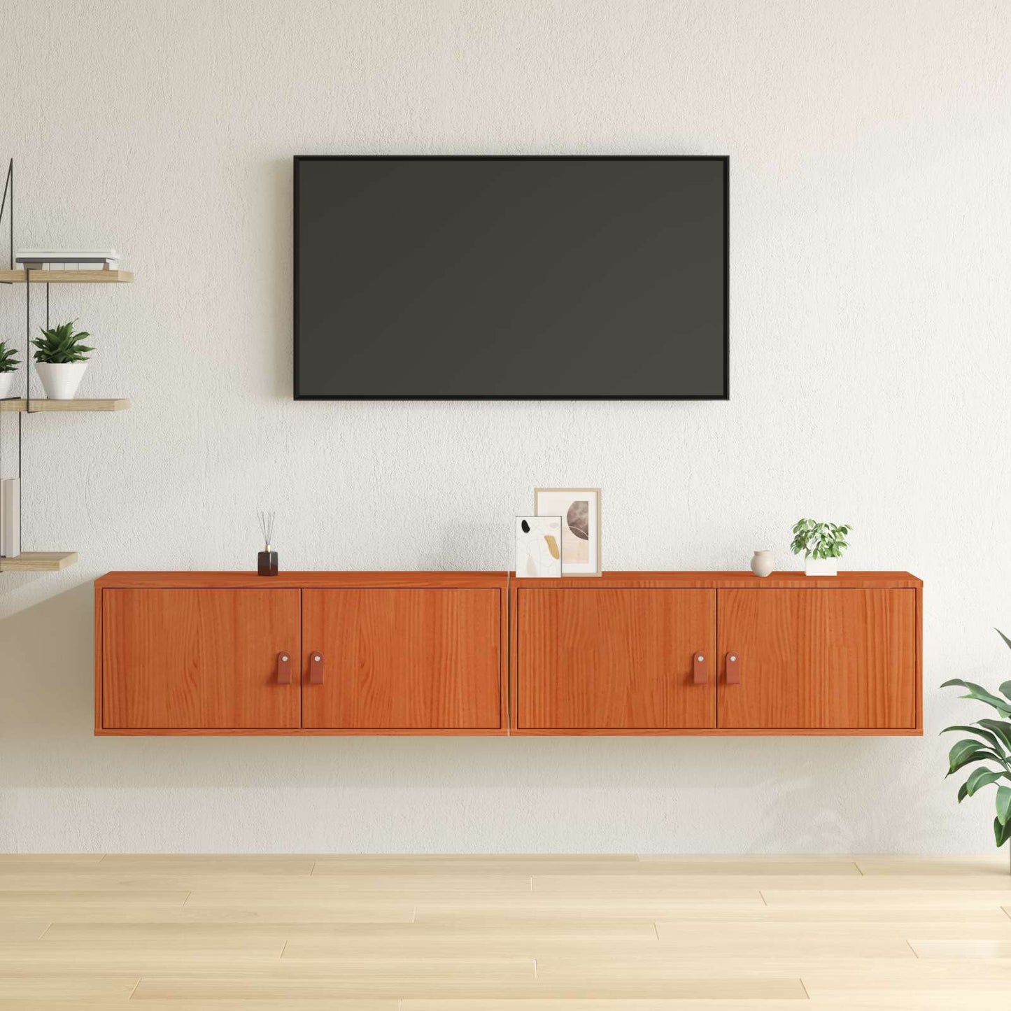 Wall Cabinet 2 pcs Wax Brown 80 x 30 x 30 cm Solid Pine Wood
