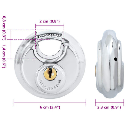 Discus Locks with Keys 6 pcs Silver 6 x 2.3 x 6 cm