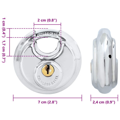 Discus Locks with Keys 2 pcs Silver 7 x 2.4 x 7 cm