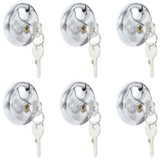 Discus Locks with Keys 6 pcs Silver 7 x 2.4 x 7 cm