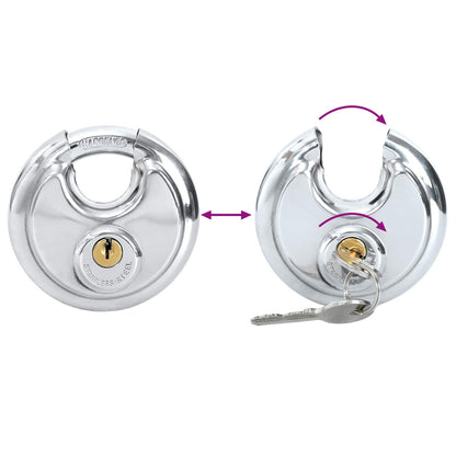 Discus Locks with Keys 2 pcs Silver 9 x 2.8 x 9 cm