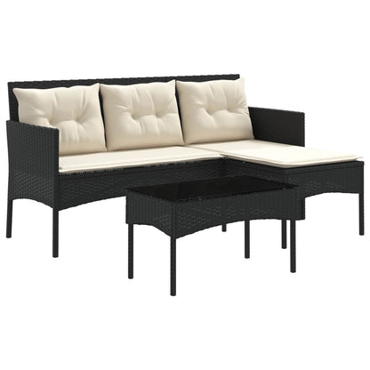 Garden Sofa Set with Cushion 2 pcs Black and Cream Poly Rattan