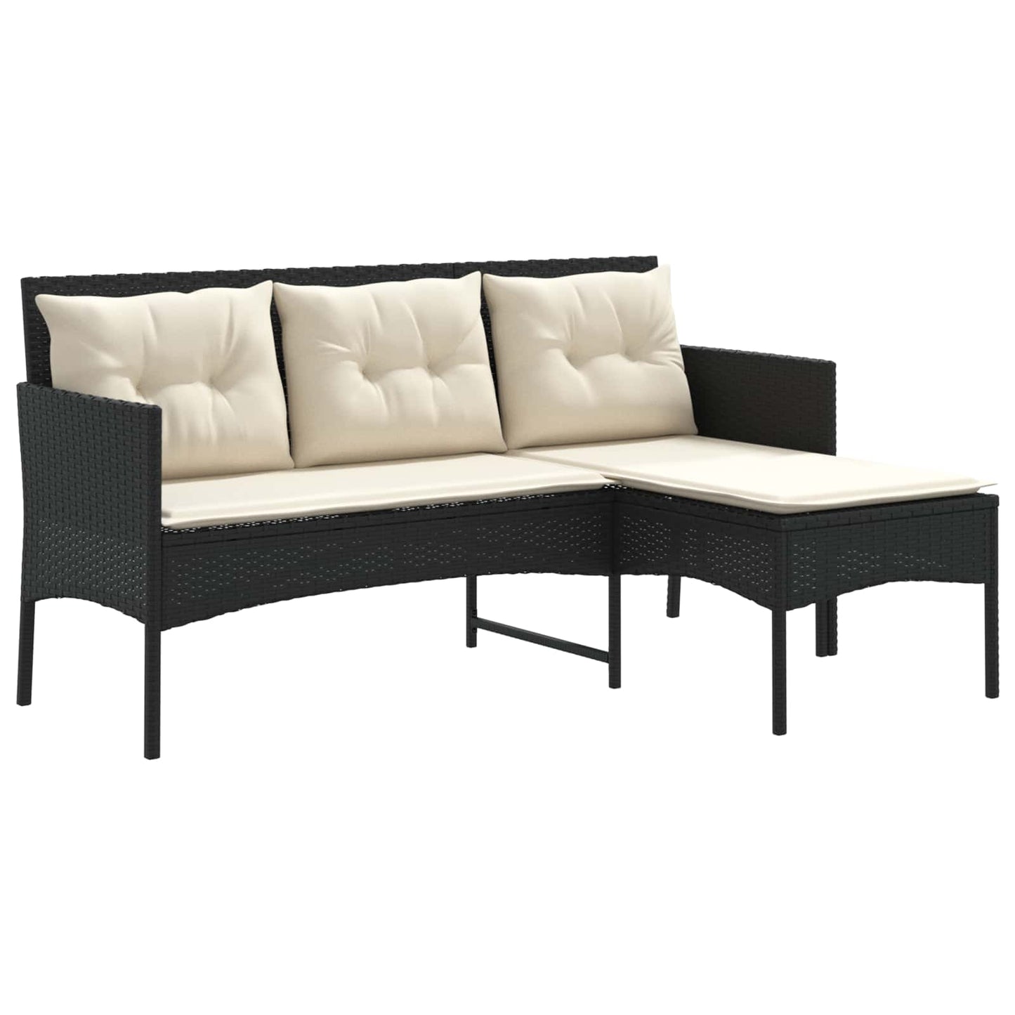 Garden Sofa Set with Cushion 2 pcs Black and Cream Poly Rattan