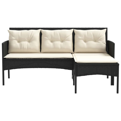 Garden Sofa Set with Cushion 2 pcs Black and Cream Poly Rattan