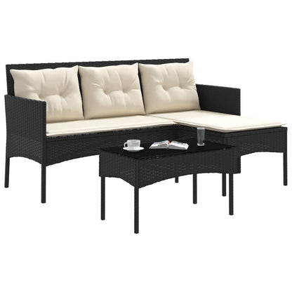 Garden Sofa Set with Cushion 2 pcs Black and Cream Poly Rattan