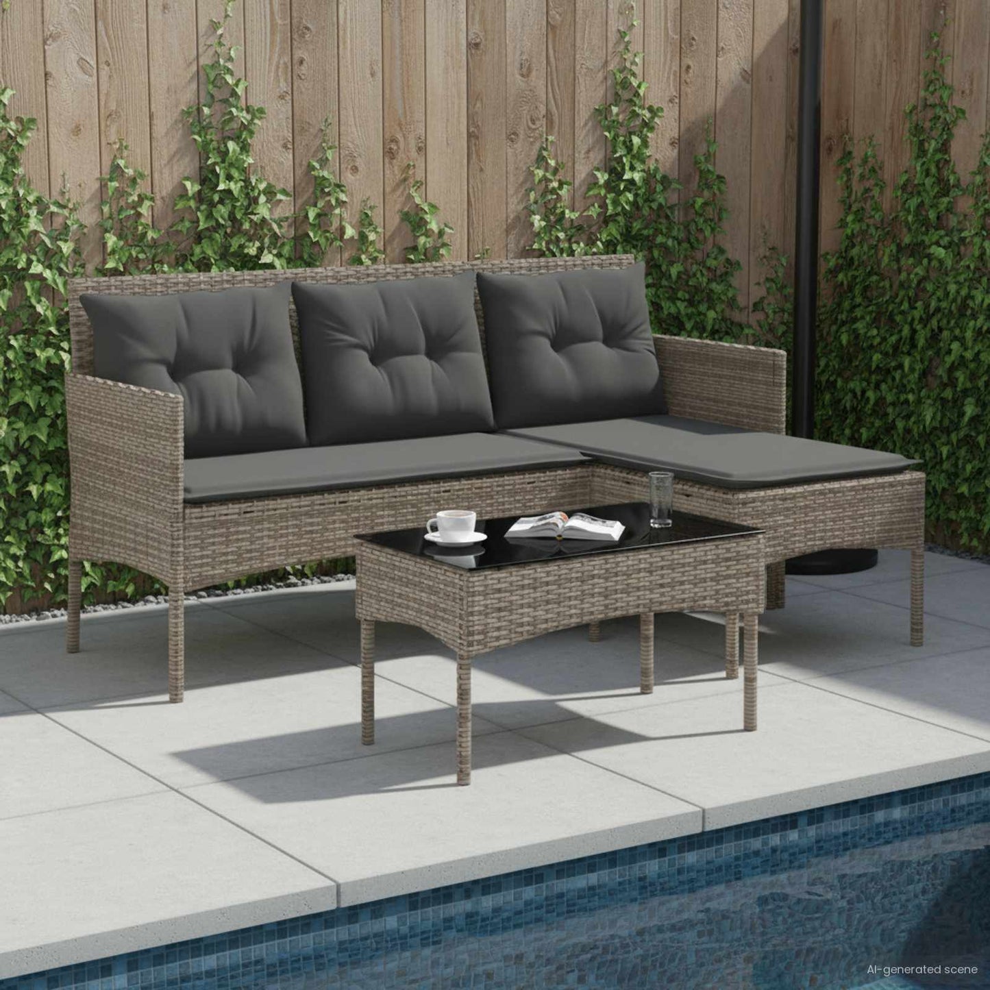 Garden Sofa Set with Cushion 2 pcs Poly Rattan